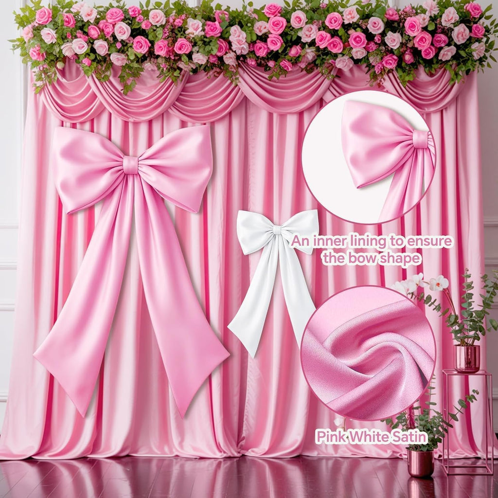 Skiennix Pink & White Bow Decor - 2 Pack for Coquette Room Backdrop | Perfect for Valentine's Day & Weddings