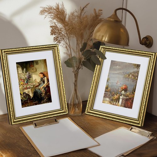 Eletecpro 8x10 Picture Frames - Vintage Gold Frames with Glass Cover for 5x7 or 8x10 Photos