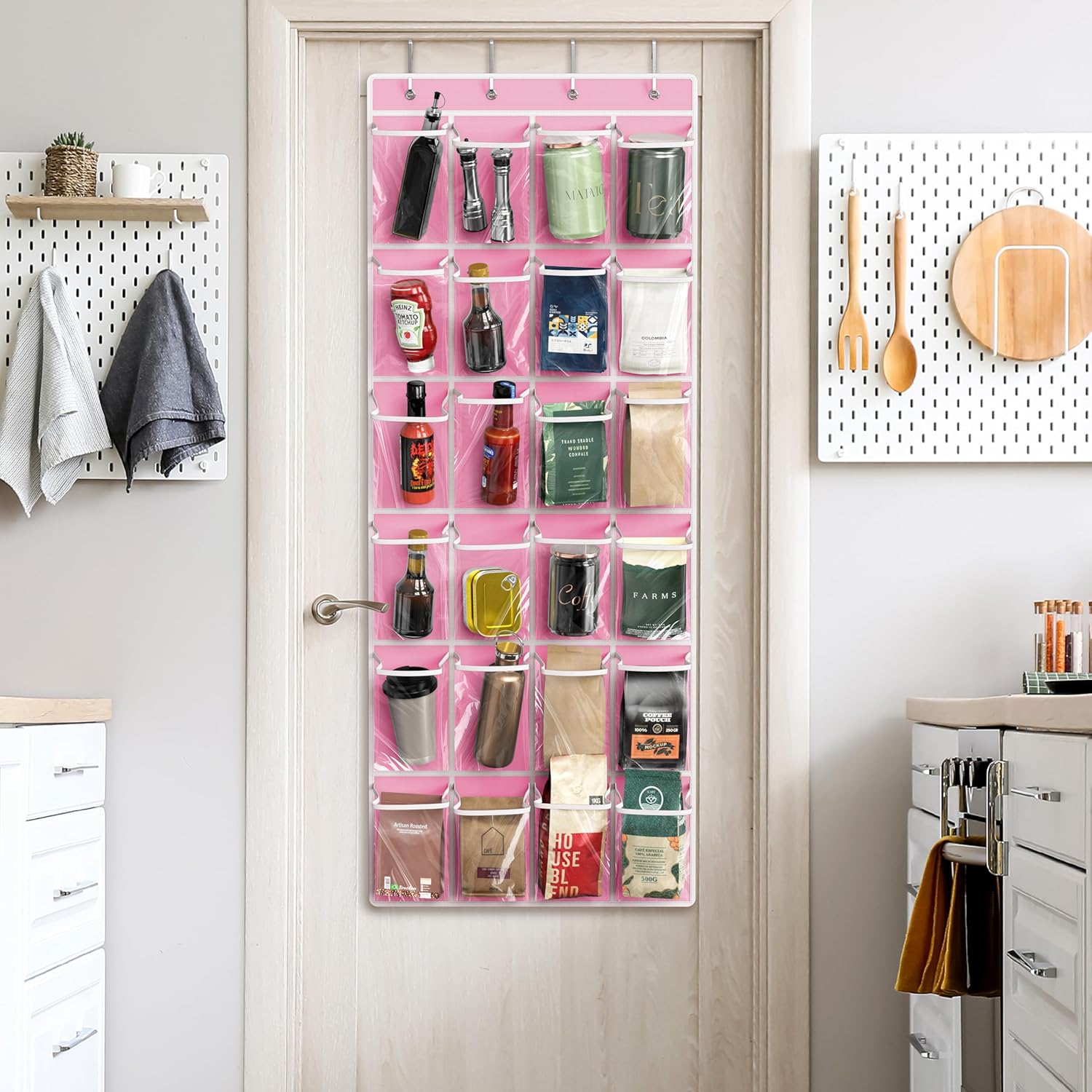 Simple Houseware Over The Door Hanging Shoe Organizer - 24 Clear Pockets, Pink (56" x 22.5")