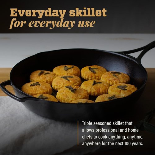 Lodge Blacklock 12" Cast Iron Skillet - Triple Seasoned - Lightweight & Easy Cleanup Cookware