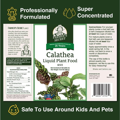 Farmer's Secret Calathea Liquid Plant Food - Super Concentrated Fertilizer (8oz) for Growth & New Shoots