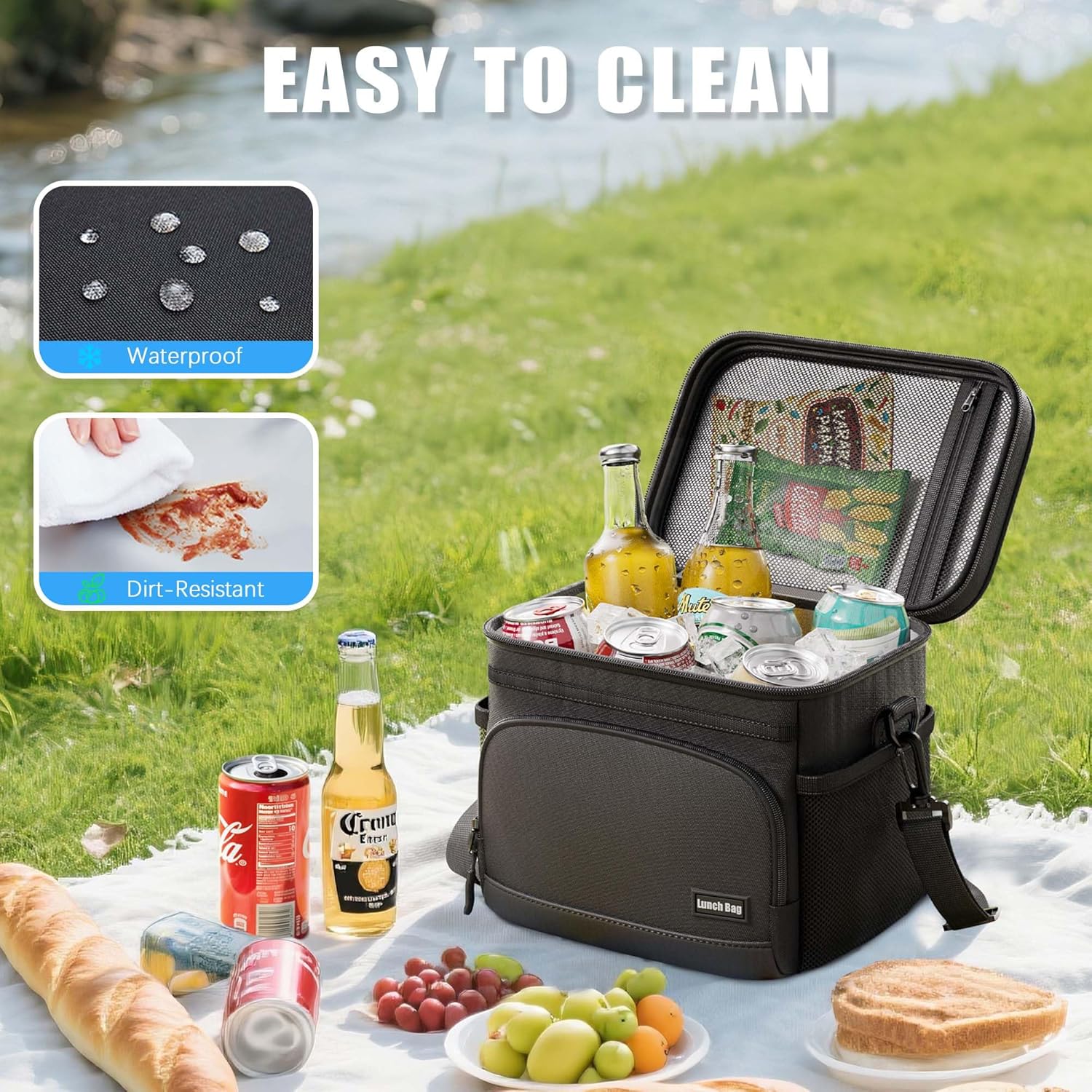 Skiennix Insulated Lunch Bag - Soft Cooler Tote for Work, Travel & Picnic | Black, 9L Capacity