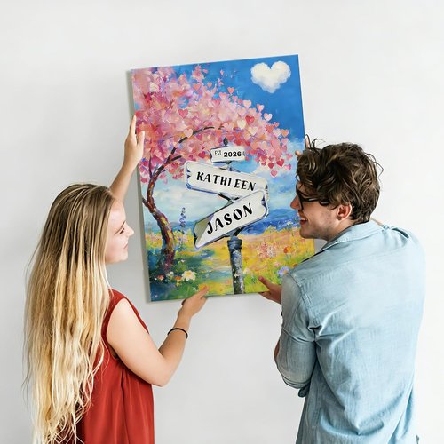 Crossroads Personalized Canvas Print | Custom Couples Street Sign Art - Perfect Valentine’s Day Gift, 12x16