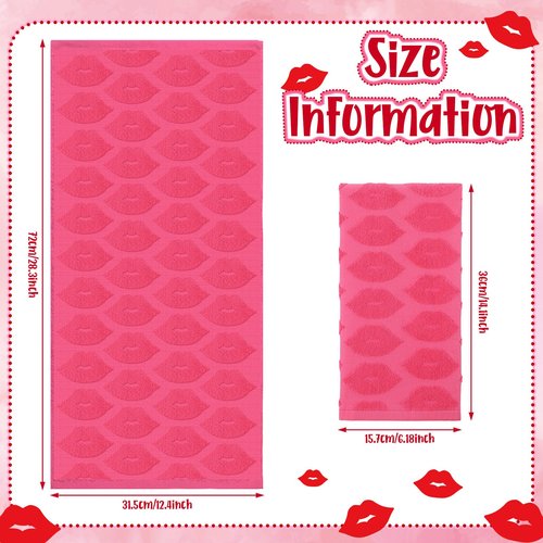 Frienda 6 Pcs Valentine's Day Hand Towels for Bathroom 100% Cotton Bath Towel Red Pink White Lips Jacquard Decorative Absorbent Bath Towel for Drying Cleaning Cooking,12.4 x 28.3''