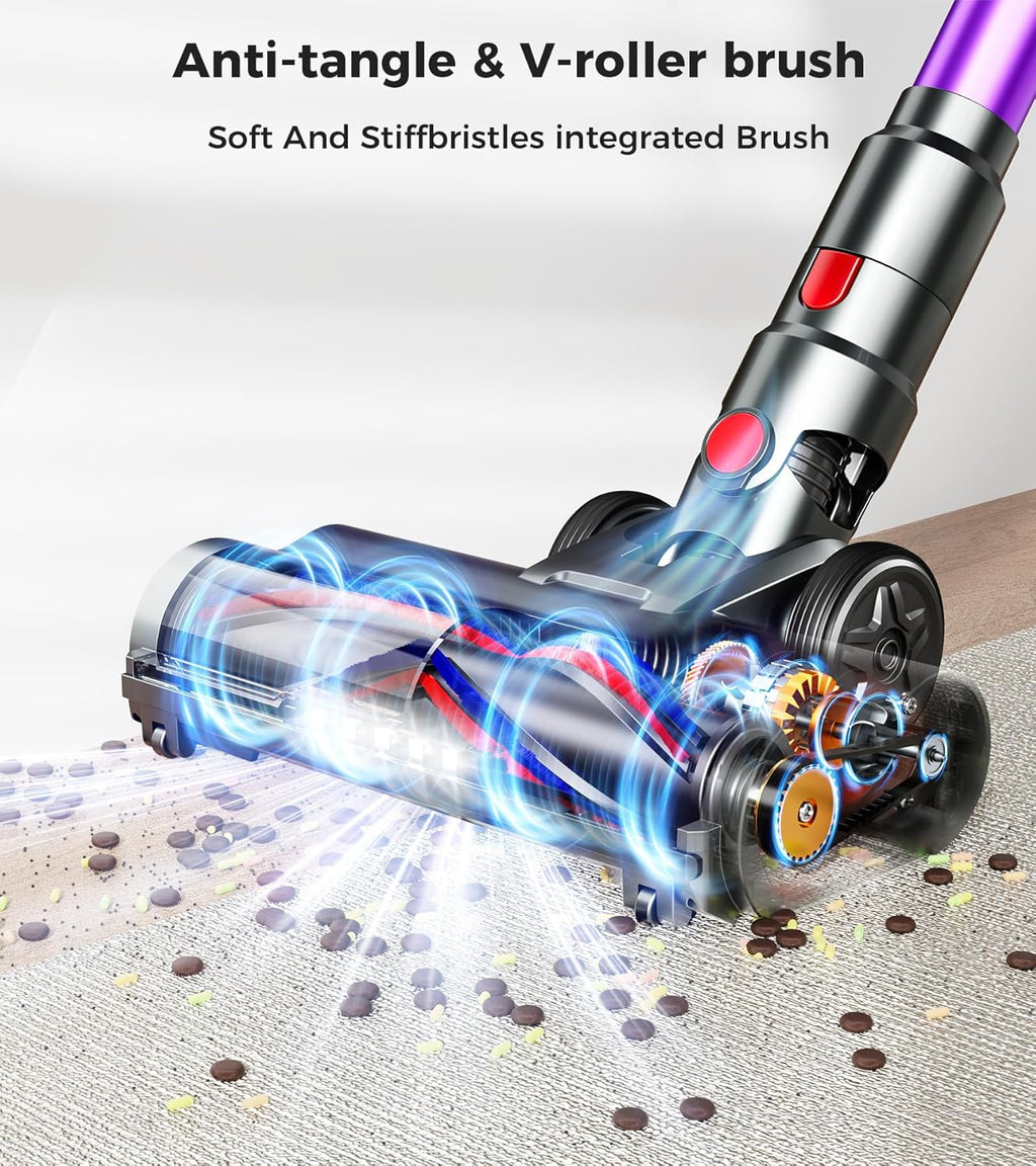 Skiennix Cordless Vacuum Cleaner - 550W 45Kpa Power | 60-Minute Runtime, LED Display, Self-Standing & Anti-Tangle Design