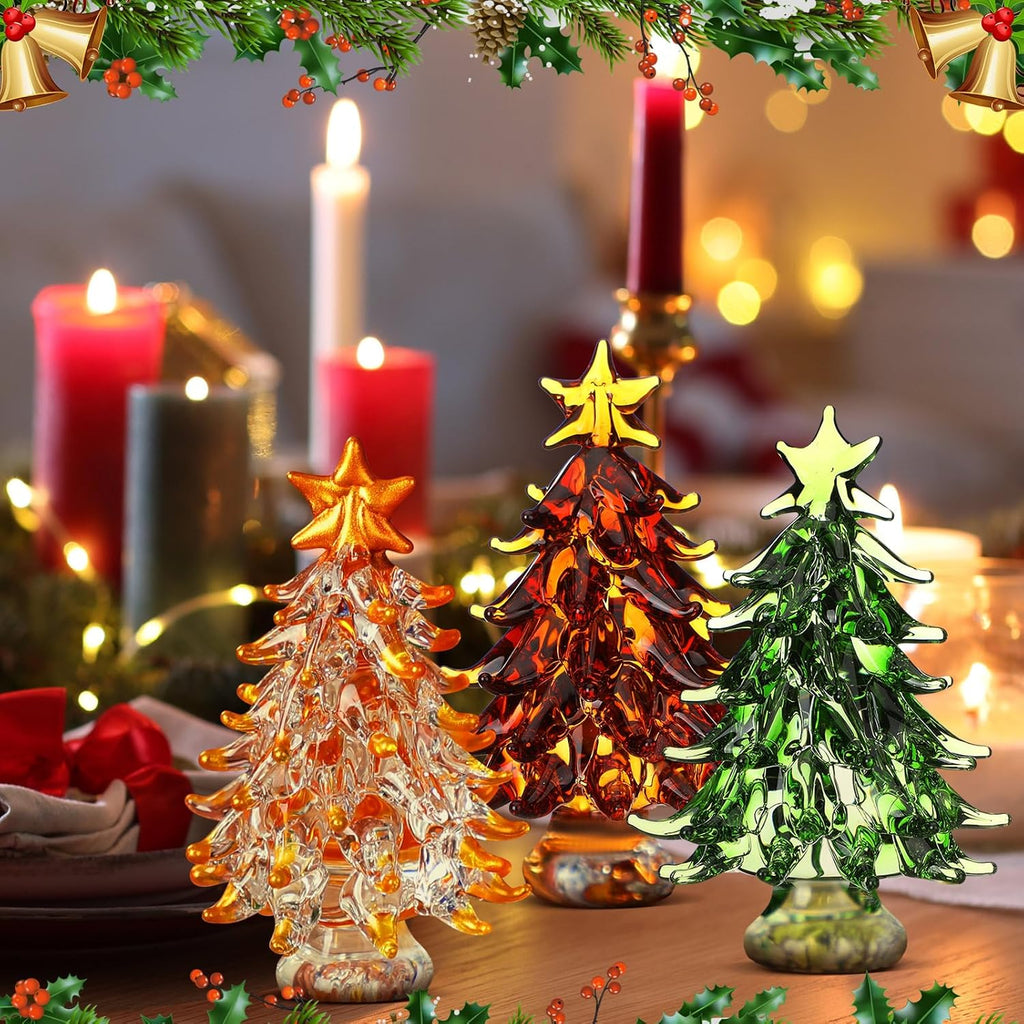 Thyle Mini Colorful Crystal Christmas Tree Figurines - 4 Pcs 2.4 Inch Holiday Decor Statues
