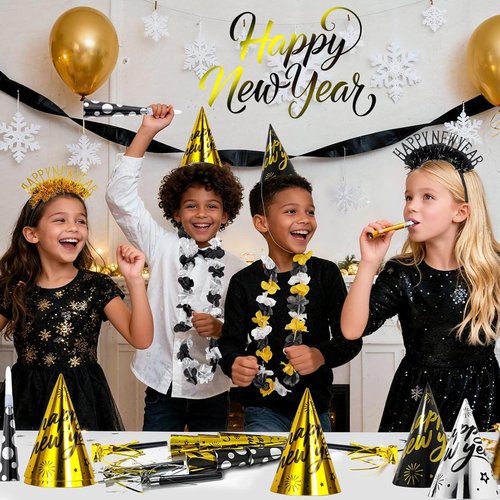 Atonofun New Year's Eve Party Supplies - 48 Pcs for 20 Guests | Hats, Horns, Headbands & More