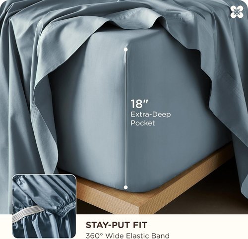 Bedsure Bamboo Viscose Cooling Sheets - Breathable & Buttery Soft Queen Size Set | Deep Pocket, Dusty Blue