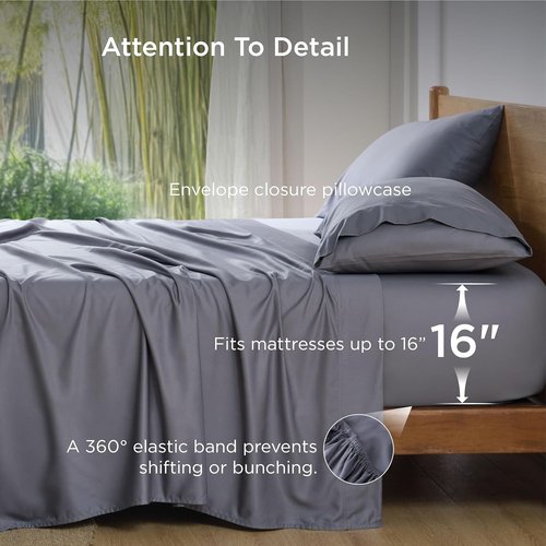 Bedsure King Size Cooling Sheets Set - Breathable Rayon from Bamboo, Soft & Luxurious Dark Grey