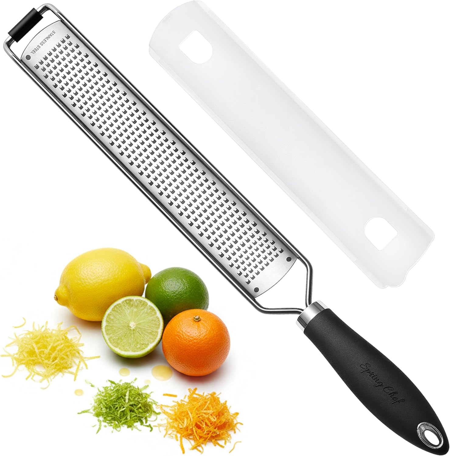 Spring Chef Stainless Steel Lemon Zester Grater - Heavy-Duty Kitchen Tool for Citrus, Cheese & More - Black