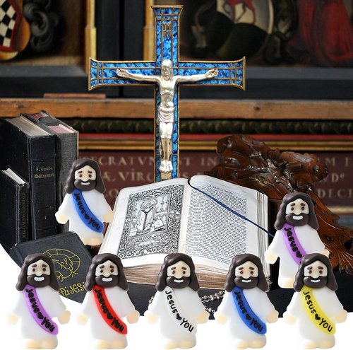 Cowlyn Mini Jesus Figurines - Multicolor Tiny Statues for Easter Egg Stuffers | Set of 20 Religious Gifts