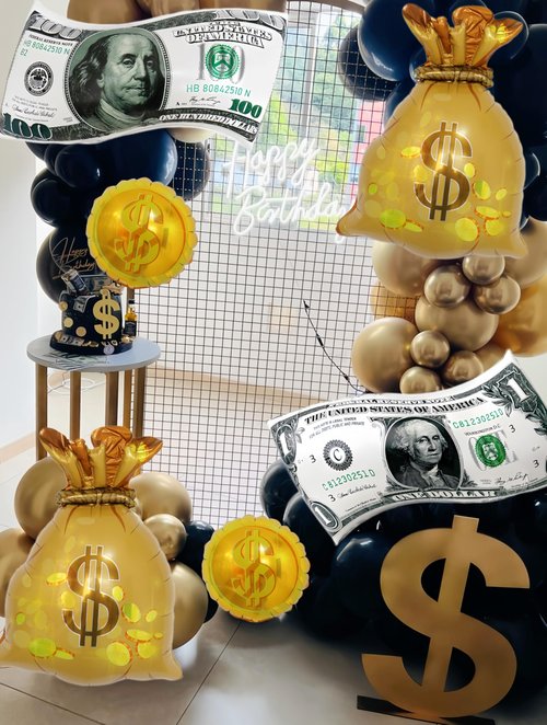 6Pcs Money Bag Foil Balloons Set/Dollar Party Balloons/Western Cowboy Party/Las Vegas Casino Party Gambling Game Decorations/Money Theme Birthday/Big Size Fake Money Reusable Balloons