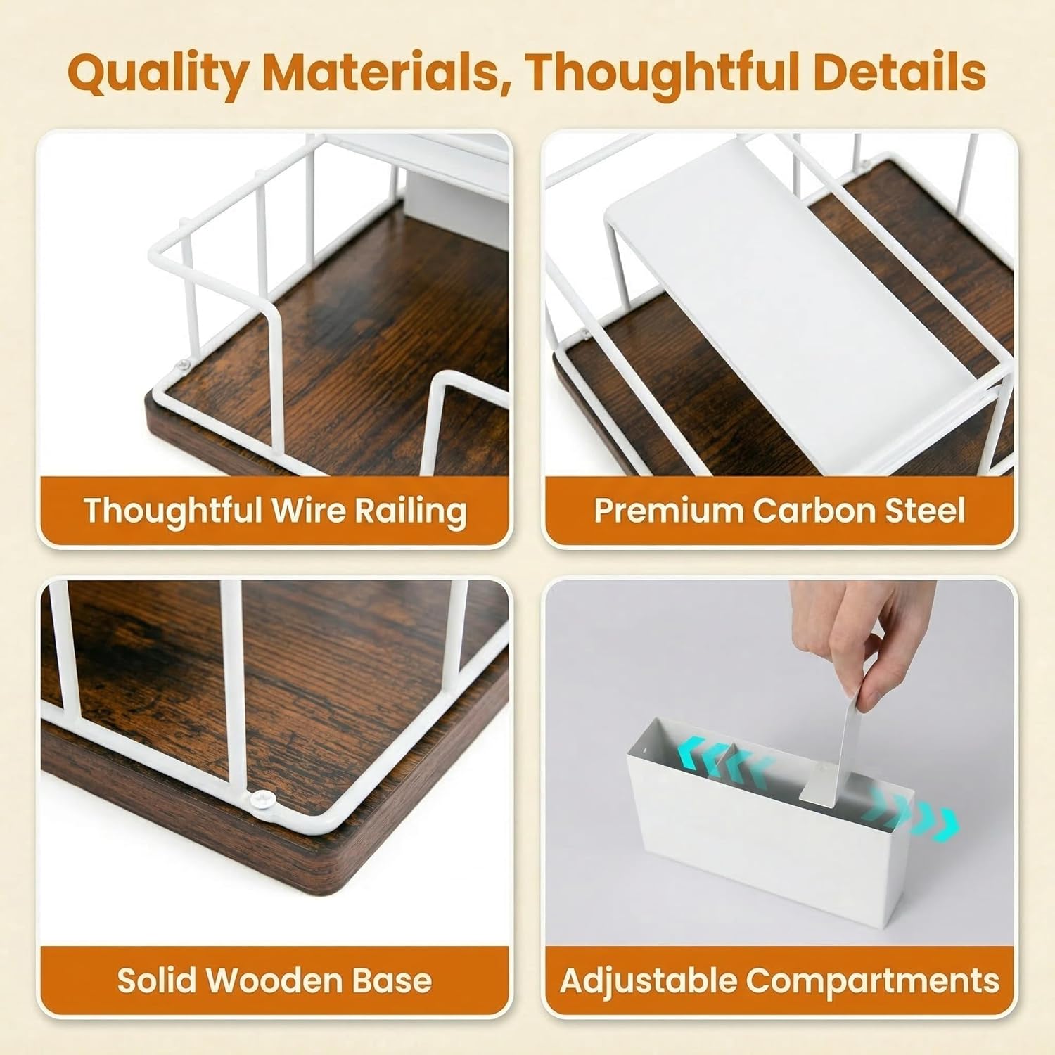 Wood & Metal Napkin Holder by [Brand Name] - 3-in-1 Utensil Caddy & Spice Rack for Kitchen or Patio (White)