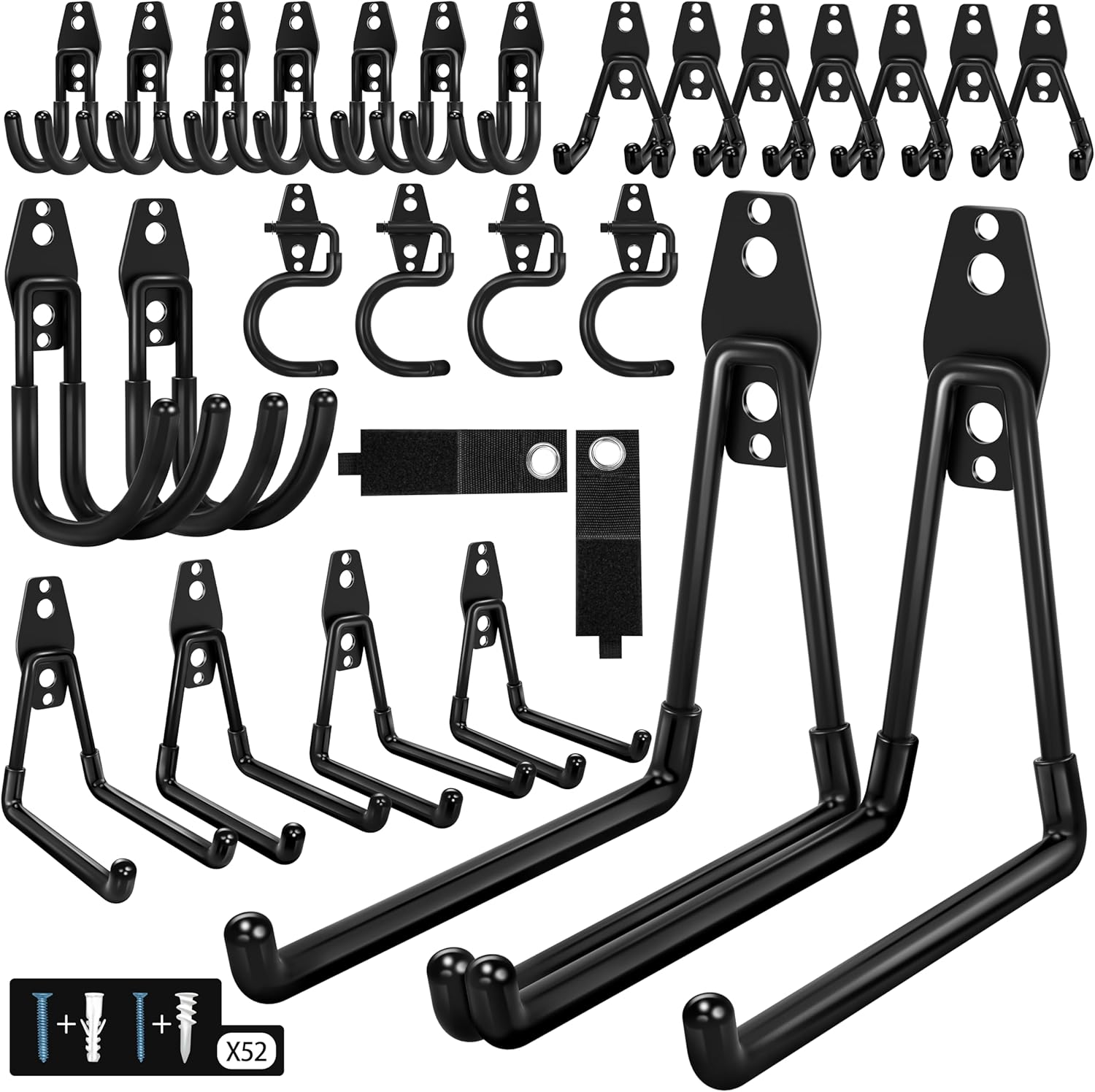 Skiennix 28-Pack Heavy-Duty Garage Hooks - Non-Slip PVC Coated Storage for Bikes, Ladders, Tools