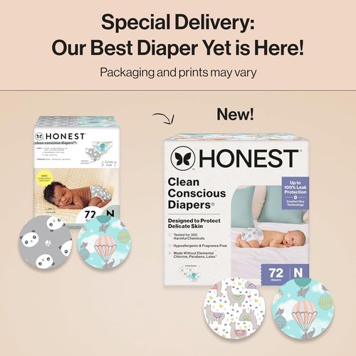 Honest Company Comfort Dry Disposable Diapers - Hypoallergenic for Sensitive Skin | Newborn Size, 72 Count