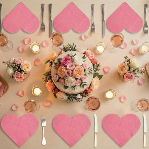 100Pcs Heart Paper Napkins Pink Heart Shaped Disposable Napkins Large Size Super Absorbent Napkins Set, Perfect for Valentine's Day, Weddings, Engagements, and Mother's Day