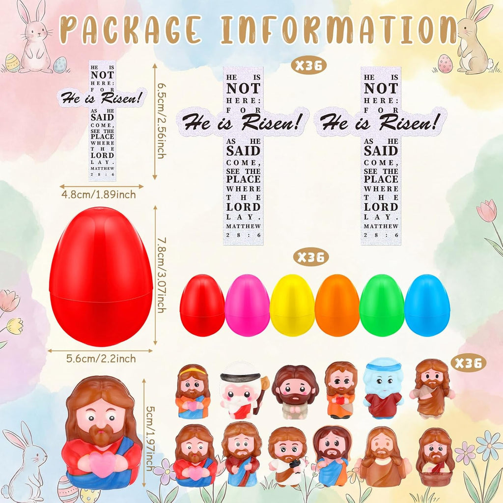 Novabright Easter Egg Set - 36 Colorful Eggs with Jesus Figures & Scripture Stickers for Church Hunts