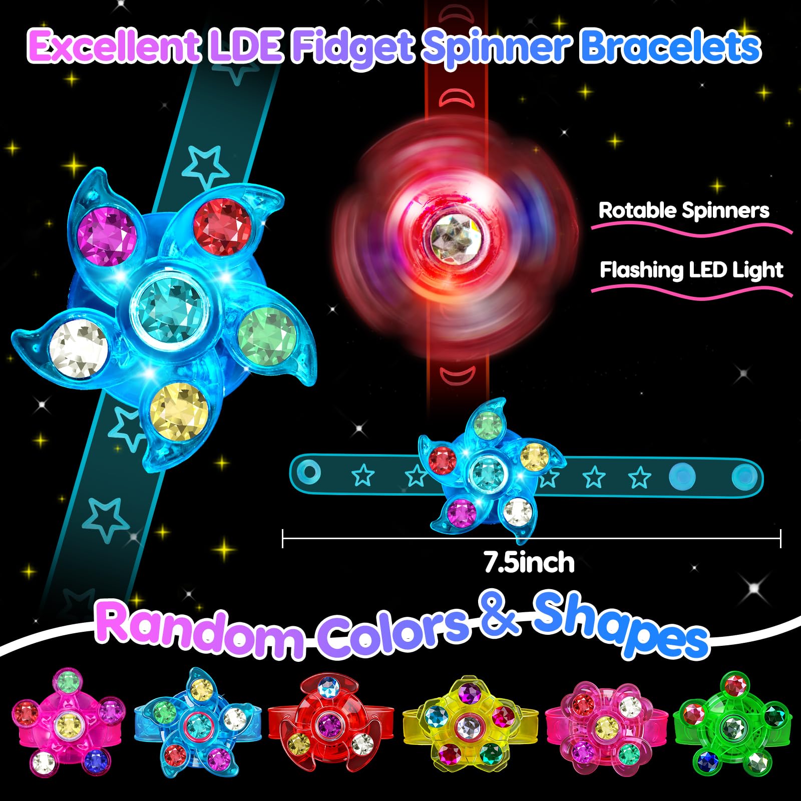 24PCS Light Up Fidget Spinner Bracelets Glow Party Favors Bulk for Kids 4-8 8-12 Goodie Treat Bag Stuffers Classroom Treasure Box Toys Carnival Prizes Pinata Birthday End of Year Return Gifts