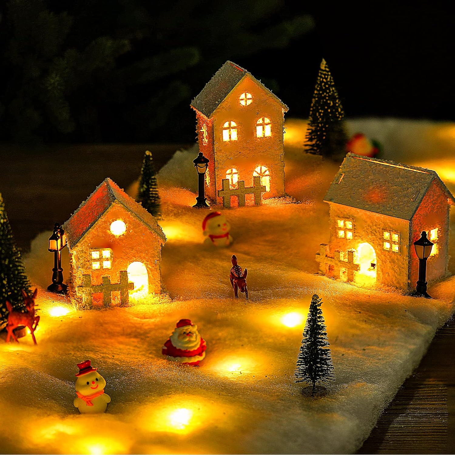 Tudomro Christmas Snow Blanket - Pre-Lit LED Fake Snow Runner for Holiday Village Display | 4 ft x 13 in (Warm White, 2 Pcs)