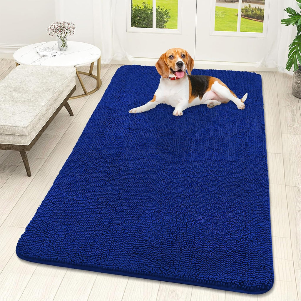 OLANLY Dog Door Mat - Absorbent Non-Slip Washable Doormat for Muddy Paws | 59x32 Royal Blue