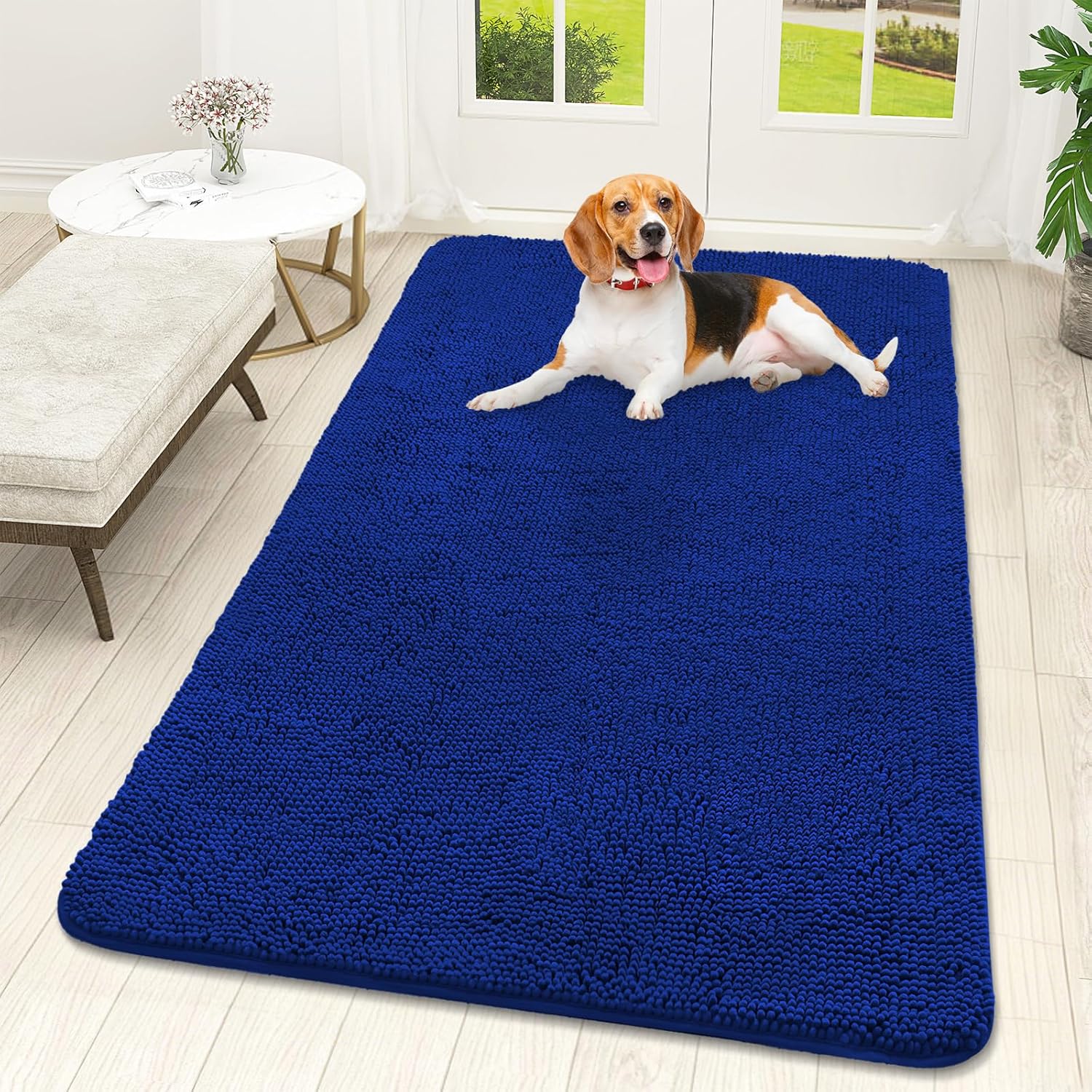 OLANLY Dog Door Mat - Absorbent Non-Slip Washable Doormat for Muddy Paws | 59x32 Royal Blue