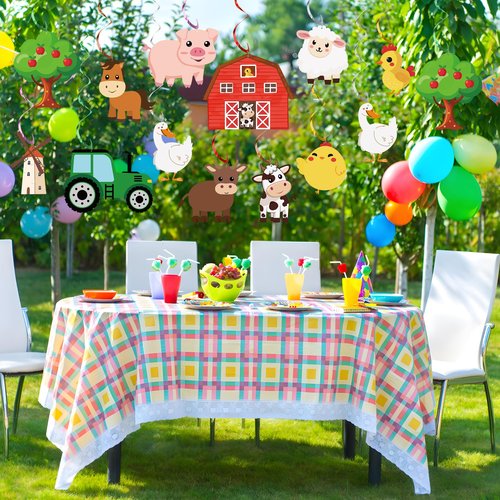 50 PCS Farm Animals Party Decorations Happy Birthday Banner and Hanging Swirls Animal Theme Foil Hanging Streamers for Farm Theme Birthday Party Supplies