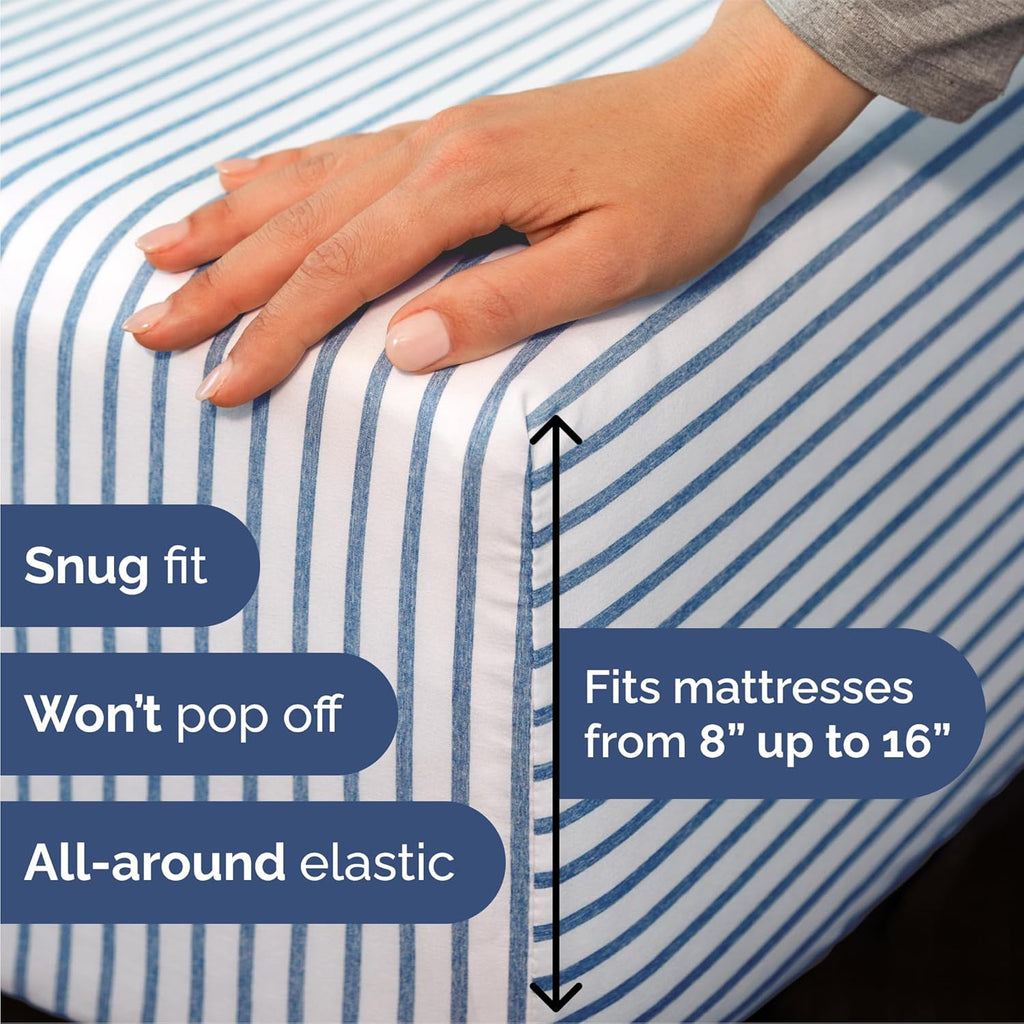 Skiennix Queen Size Sheet Set - Comfy Cooling Bed Sheets | Luxury Hotel Quality - Deep Pockets, Soft, Wrinkle-Free - Blue Stripes