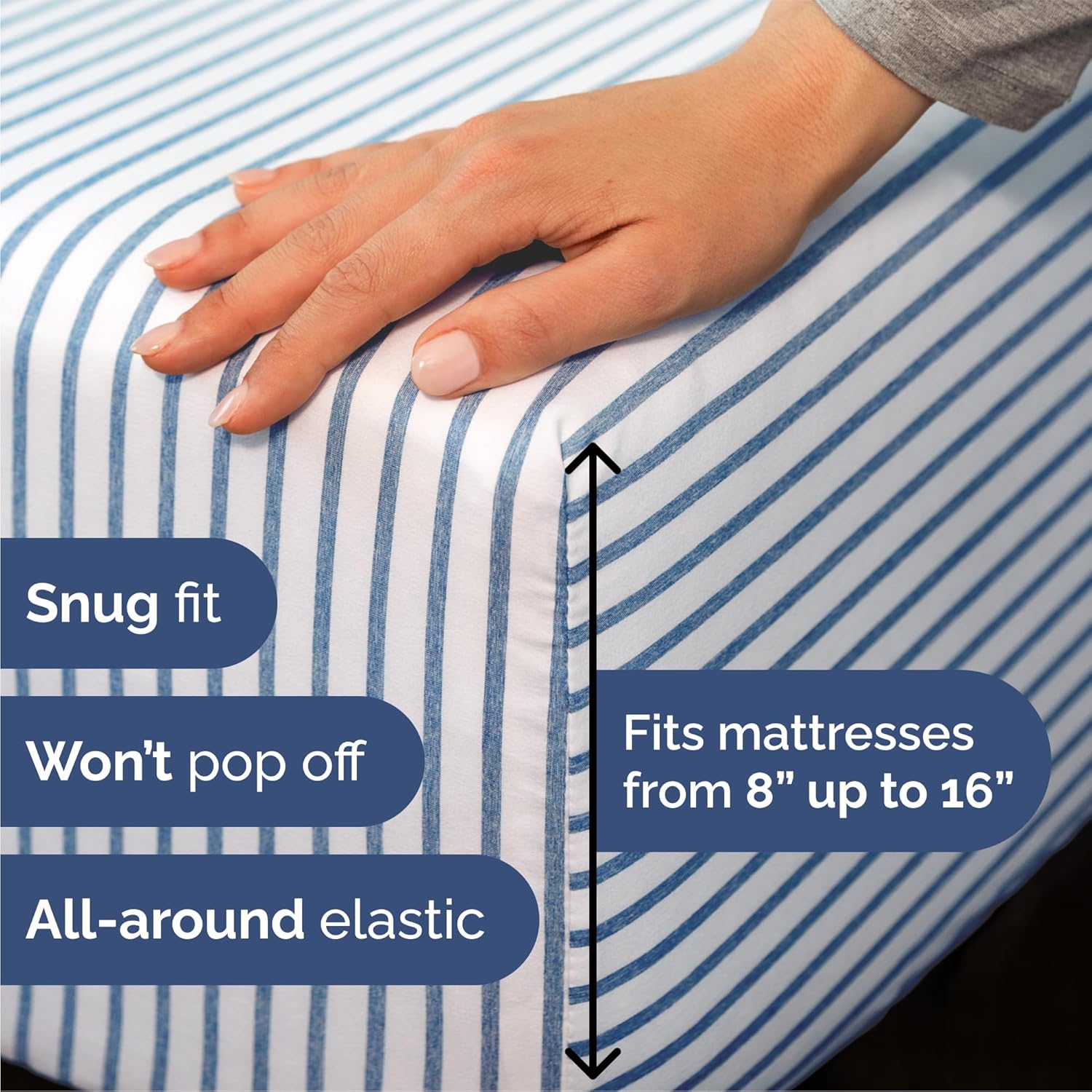 Skiennix Queen Size Sheet Set - Comfy Cooling Bed Sheets | Luxury Hotel Quality - Deep Pockets, Soft, Wrinkle-Free - Blue Stripes