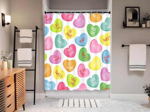 Tieshankao Valentines Shower Curtain Bathroom Decor Love with 12 Hooks 72 x 72 Inches - Style 4