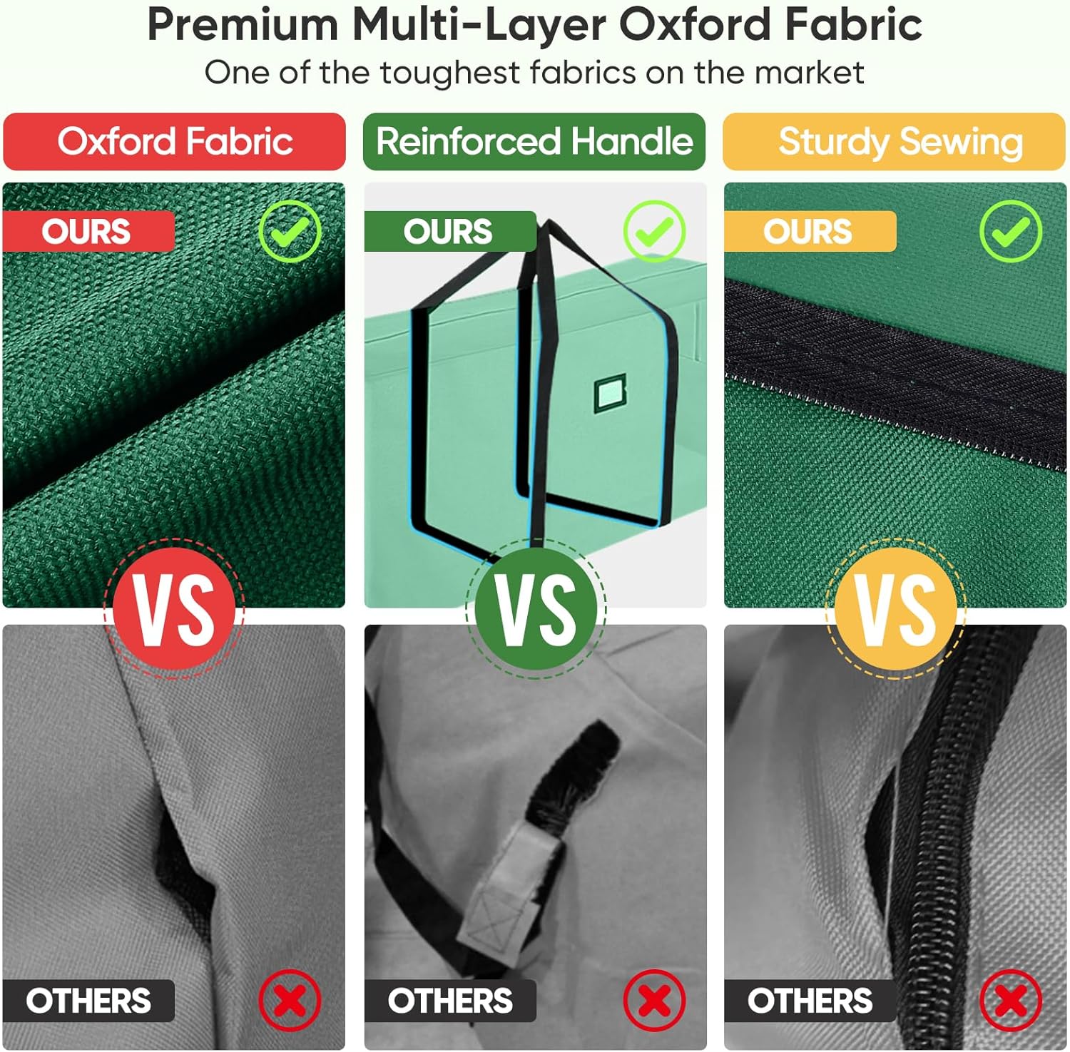 BALEINE Christmas Tree Storage Bag - Heavy Duty 900D Oxford Fabric, Extra Large with Dual Zippers (Green)