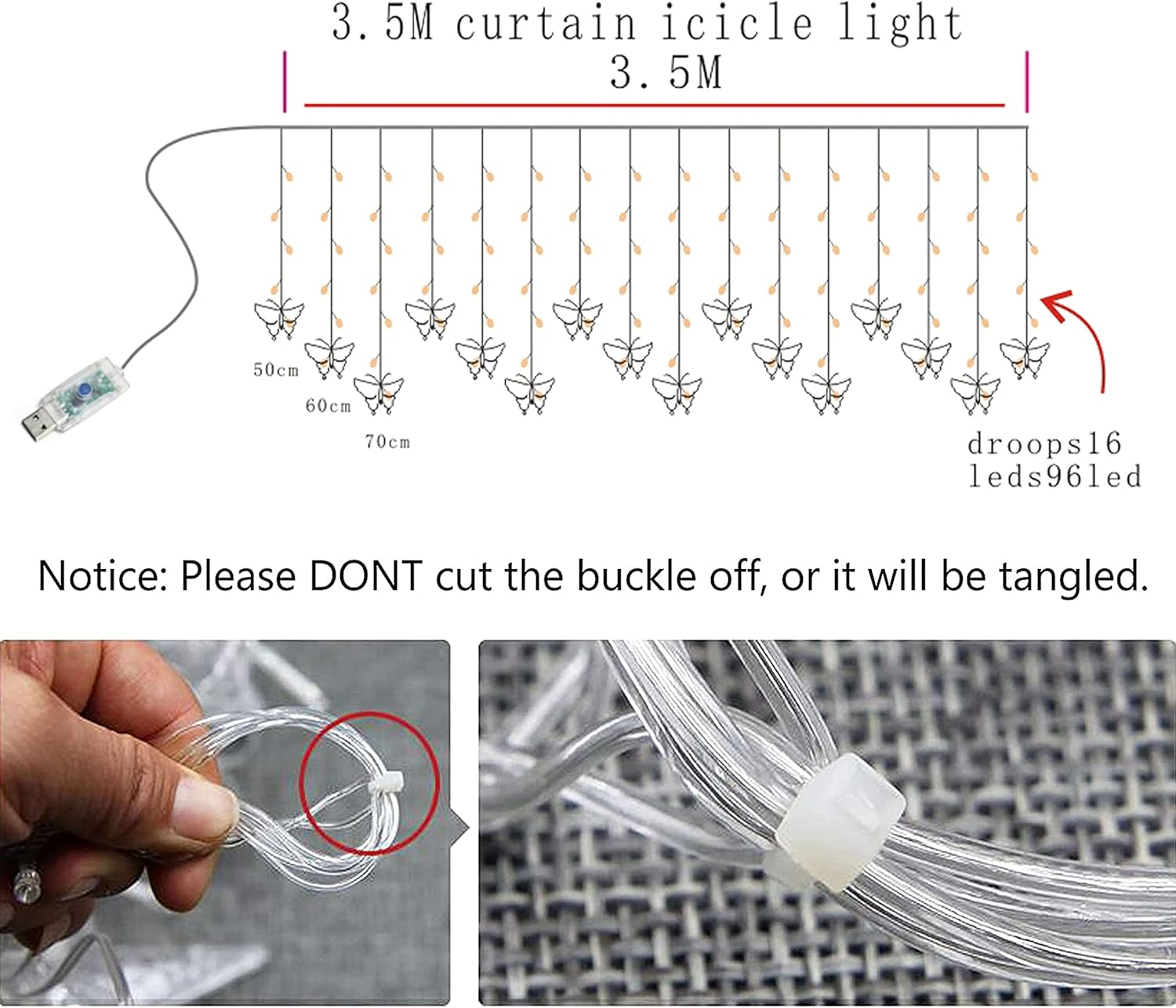 Skiennix Butterfly Curtain Fairy Lights - 96 LED Twinkle String Lights with Remote | 11.5FT Purple
