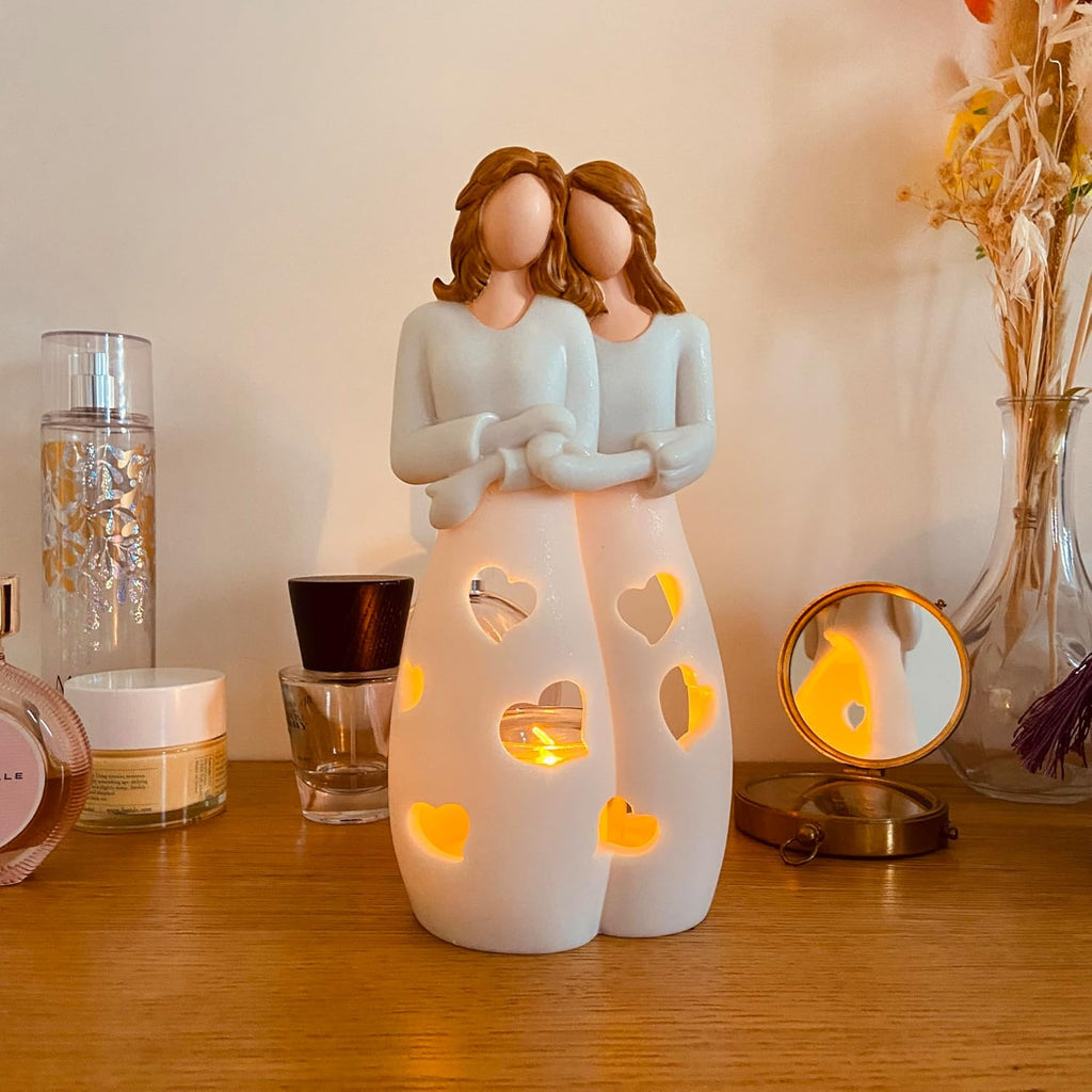 Sisters for Mom - Candle Holder Statue with Flickering LED Light | Unique Gift for Mother's Day, Friendship, BFF