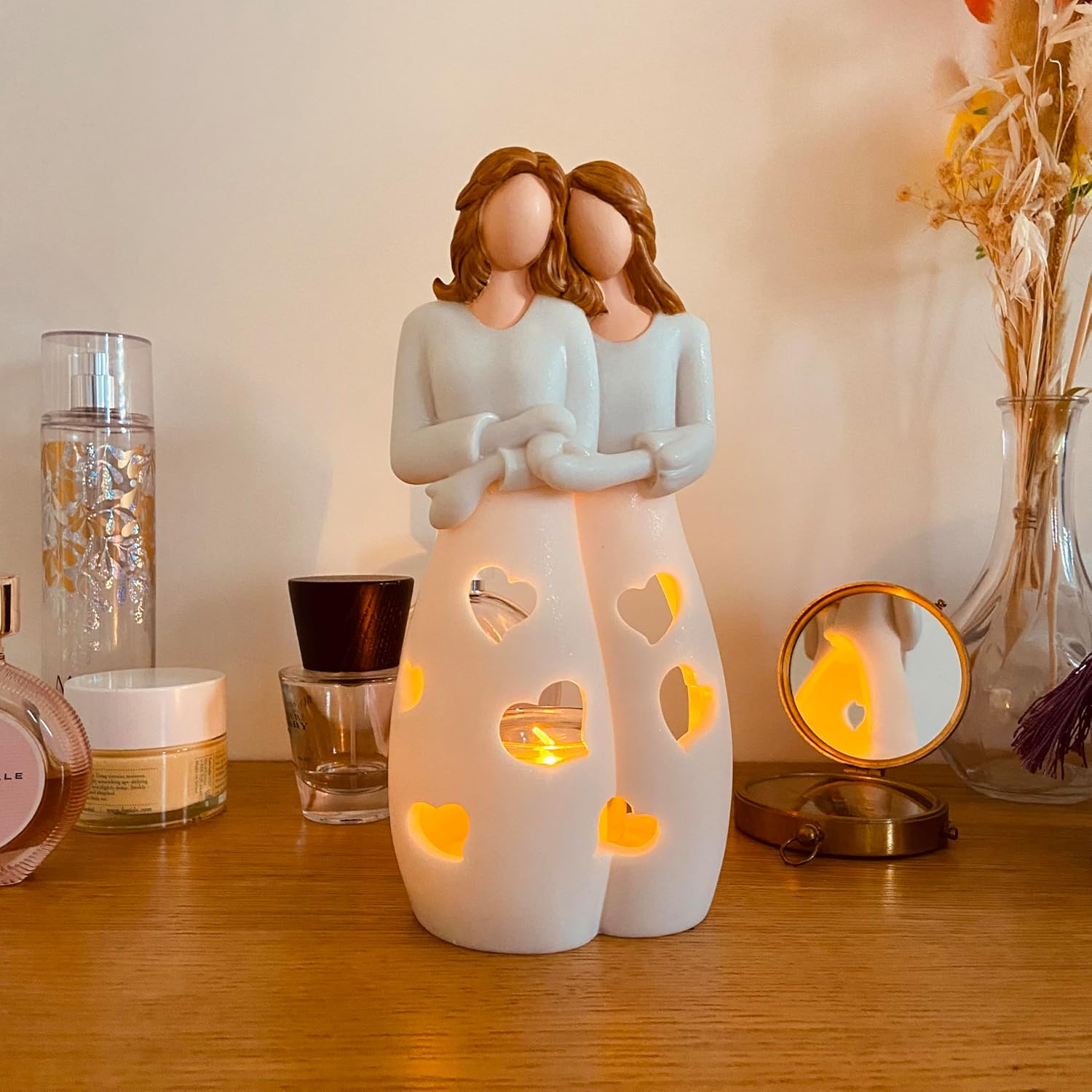 Sisters for Mom - Candle Holder Statue with Flickering LED Light | Unique Gift for Mother's Day, Friendship, BFF
