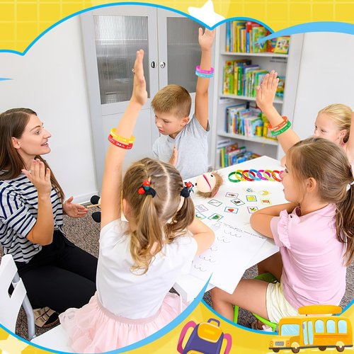 JUNEBRUSHS 64pcs 100th Day of School Party Favors Silicone Bracelets Rubber Wristbands for 100 Days of School Party Decorations Students Preschool Party Favors Supplies