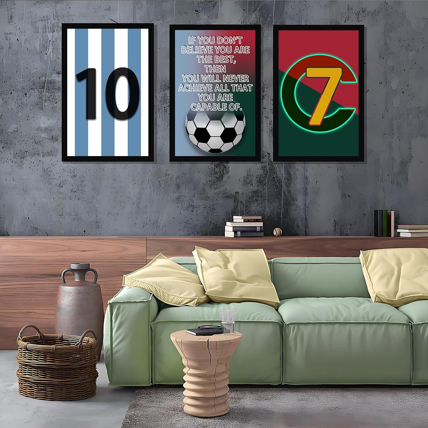 Pormipone Football Wall Art - 3 Pcs Soccer Canvas Posters for Boys' Room | 12x18 in Inspirational Decor