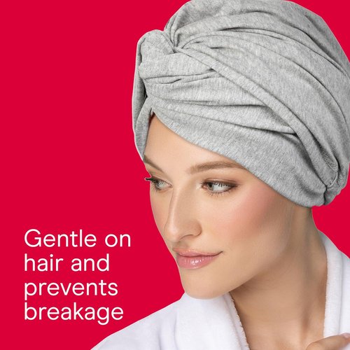 Conair Cotton Hair Towel Wrap - Fast Drying, Ultra-Absorbent Turban for All Hair Types | Gray