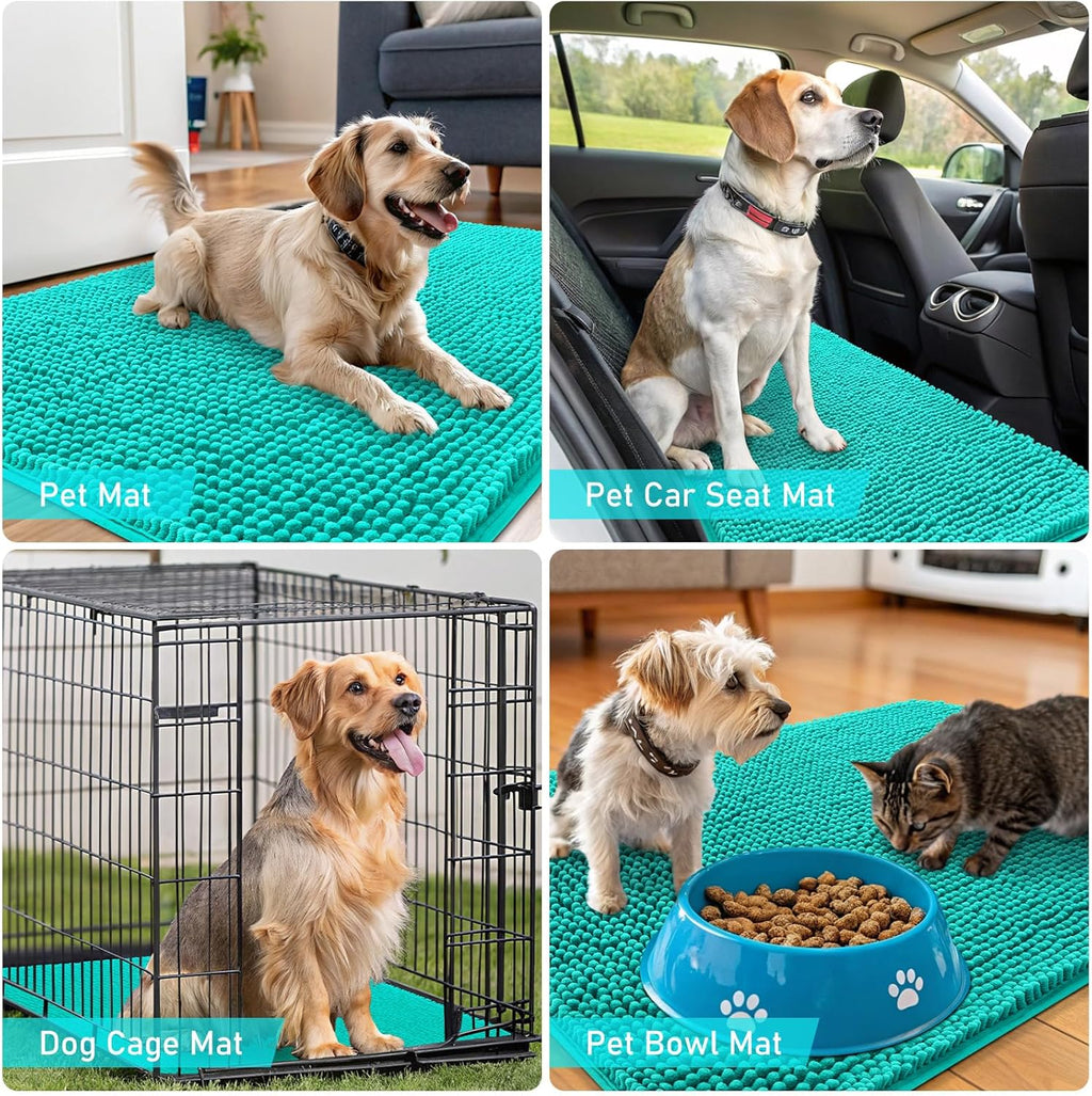 OLANLY Dog Door Mat - Absorbent Non-Slip Chenille Mat for Muddy Paws | 36x24 Teal Indoor Carpet