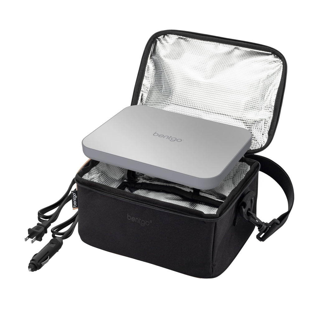 Bentgo Heat - Electric Lunch Bag & Food Warmer for Reheating Meals in Car, at Work & More - Heated Lunch Box Warmer for Adults, Students & Shift Workers, 12V/24V Auto & 120V Wall Cords (Carbon Black)