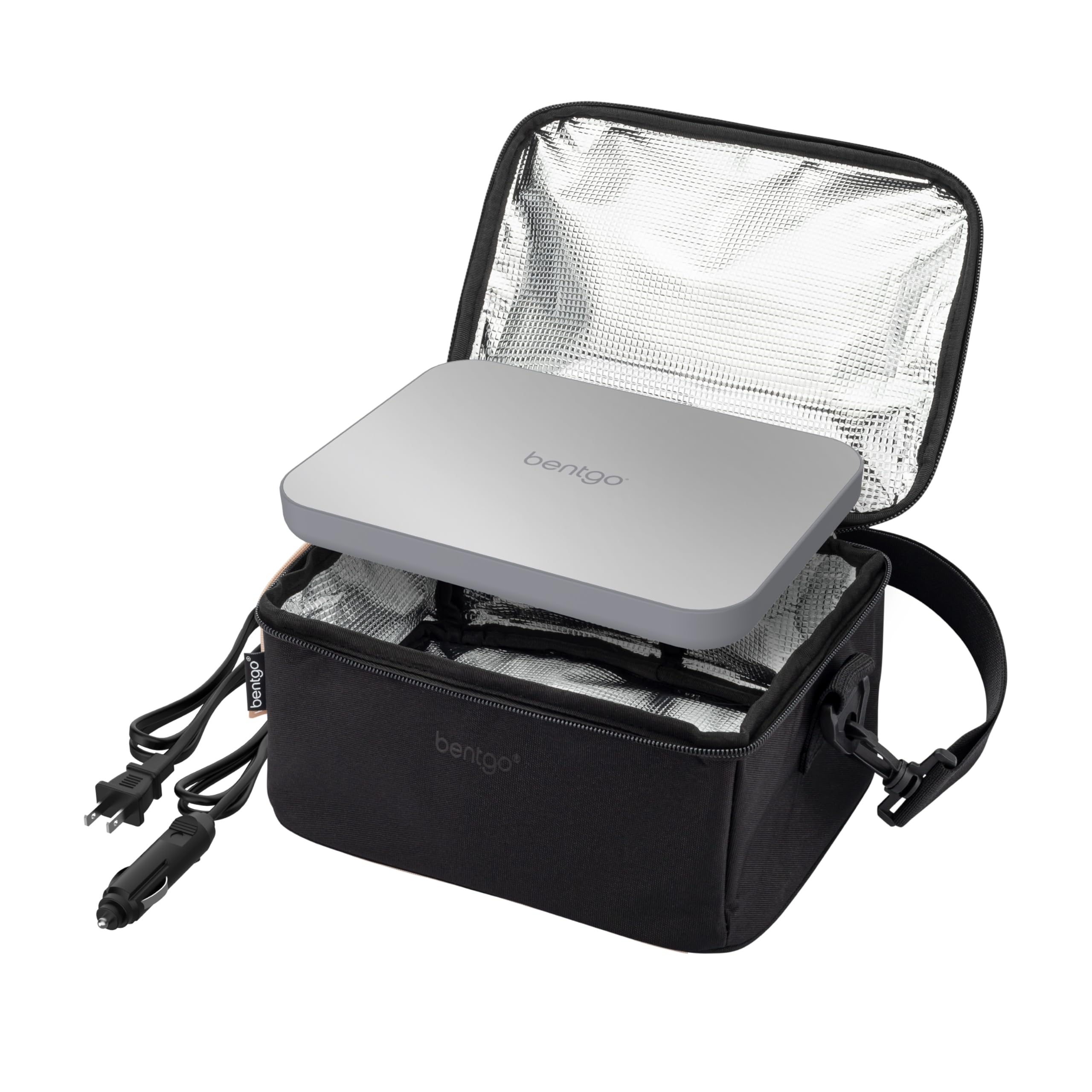 Bentgo Heat - Electric Lunch Bag & Food Warmer for Reheating Meals in Car, at Work & More - Heated Lunch Box Warmer for Adults, Students & Shift Workers, 12V/24V Auto & 120V Wall Cords (Carbon Black)