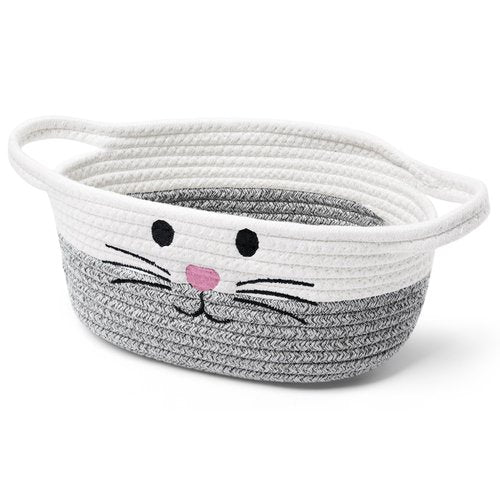 Small Woven Baskets for Organizing Rope with Handle Cute Cotton Basket for Nursery Gift Dog Cat Toy Storage Basket for Toy Organizer-Gray