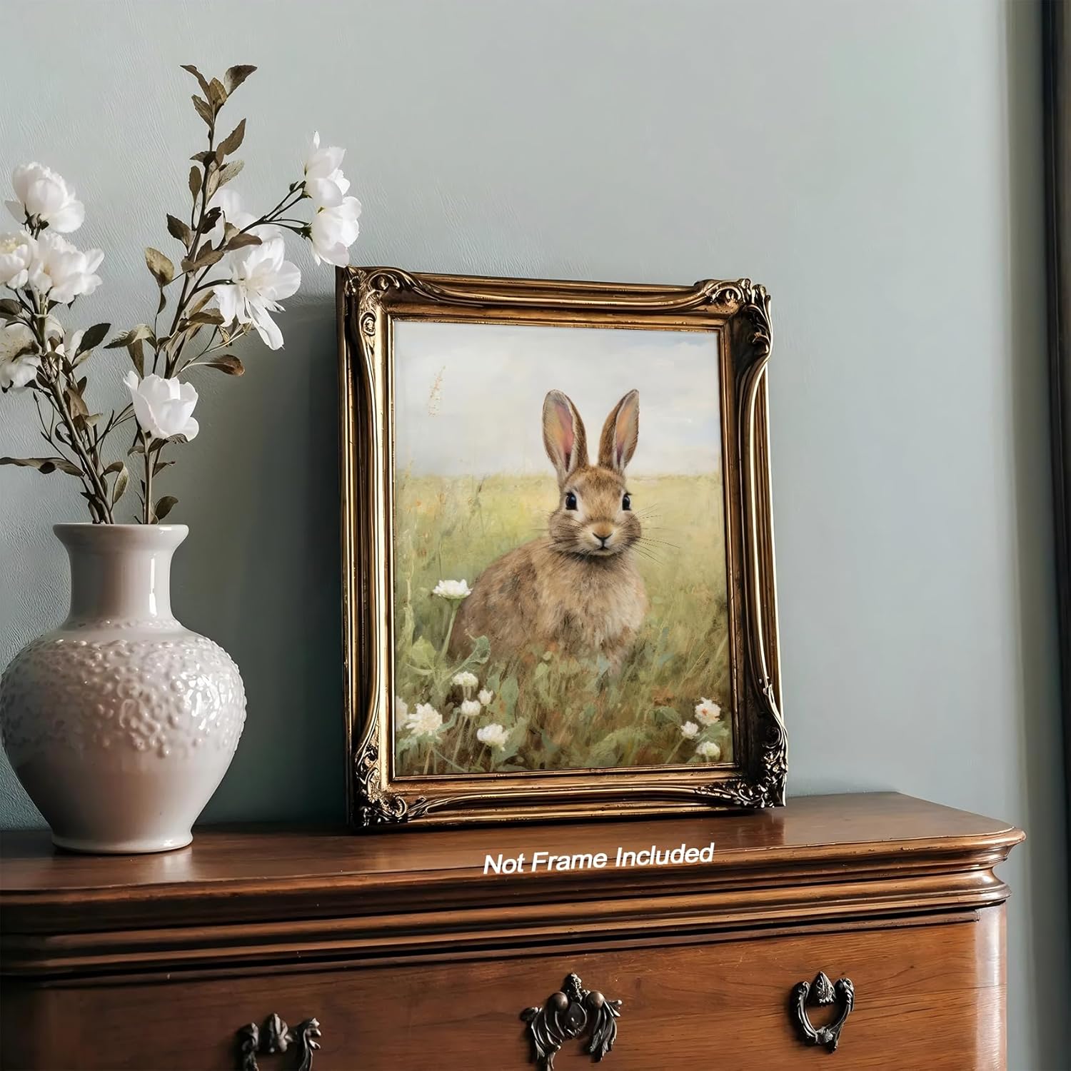 Vintage Rustic Bunny Wall Art - 6Pcs Antique Rabbit & Wildflower Prints | 8x10in Unframed Spring Decor