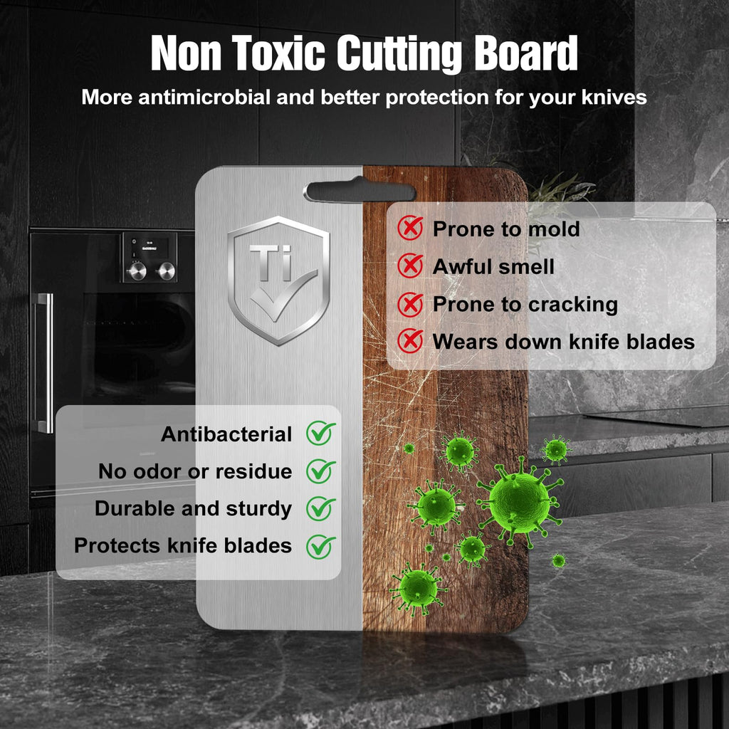 Titanium Cutting Board for Kitchen - 100% Pure Titanium Cutting Boards Non Toxic - 2026 New Upgrade Double Sided Metal Chopping Boards for Meat, Vegetables, Fruits, Dishwasher Safe (S+M+L, 3-Pack)