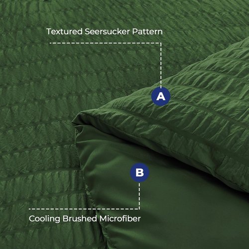 HYMOKEGE Comforter Set - Dark Green Seersucker Luxury Bedding | 7-Piece All-Season Bed in a Bag