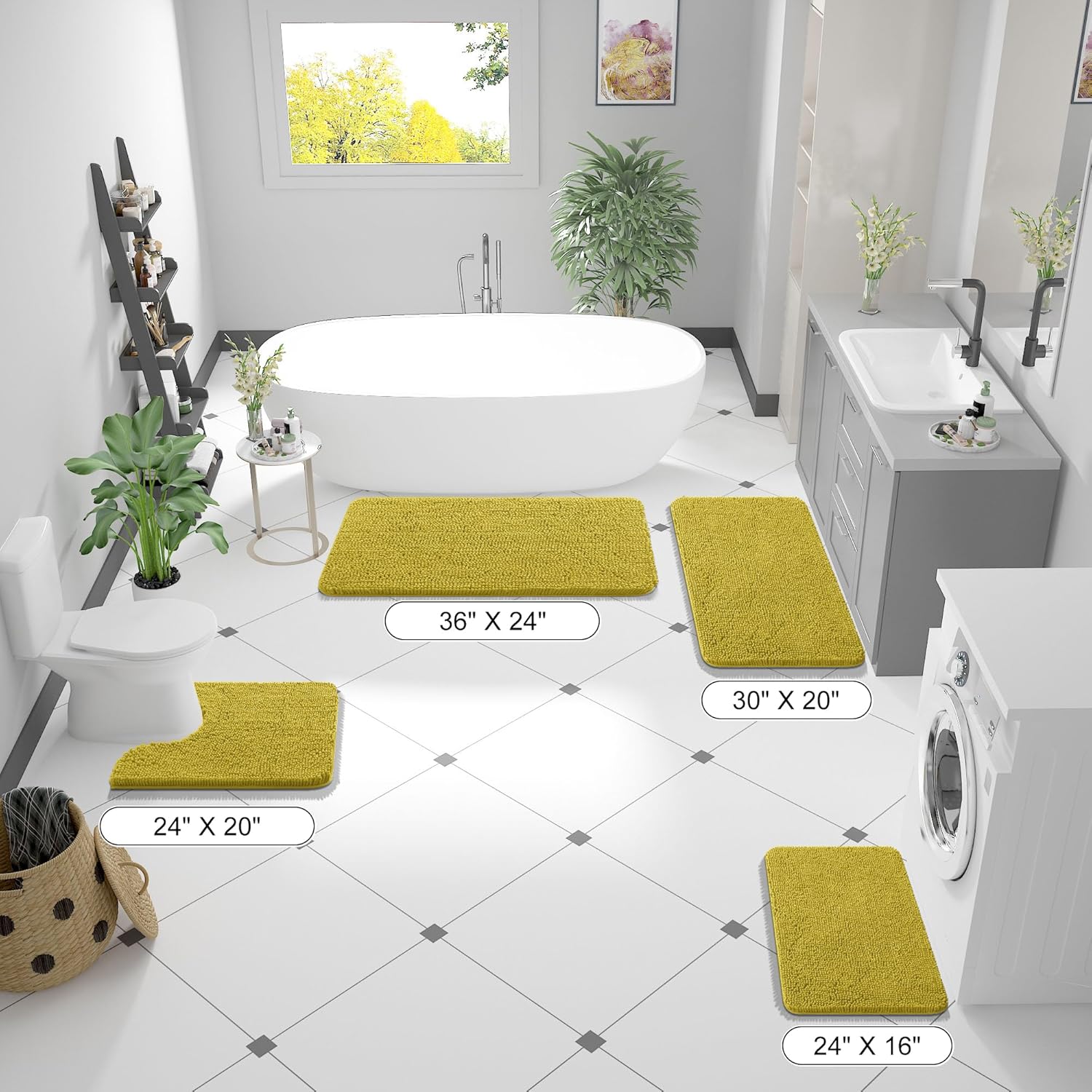 OLANLY Bath Rugs - Extra Soft Absorbent Chenille Mats | Quick-Dry Rubber Backing, 30x20, Deep Mustard