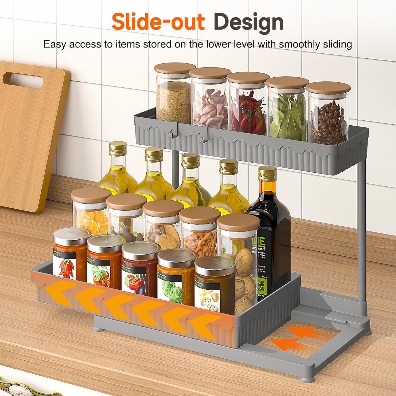 Sevenblue Under Sink Organizer - 3 Pack L-Shaped Pull-Out Storage for Bathroom & Kitchen (Grey, 12.85 Inch)