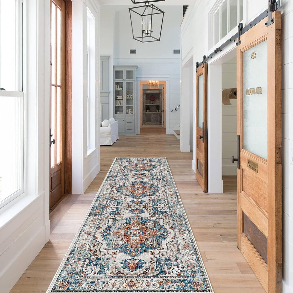 Skiennix 2x8 Washable Hallway Runner Rug - Ultra Soft Non-Slip Carpet for Entryway & Kitchen | Brick Color