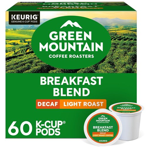 Green Mountain Coffee Roasters Decaf Breakfast Blend K-Cup Pods - Light Roast, 60 Count (6 Packs of 10)