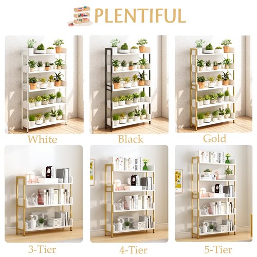 OSCHF Wide Open Shelf Bookcase - Modern 3-Tier Floor Standing Display Bookshelf with Three-Side Panels for Home and Office, Storage Shelving in Warm White with Gold Frame