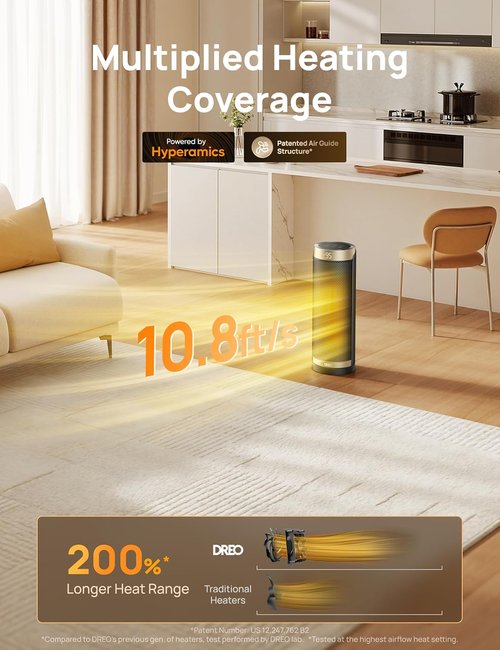 DREO 1500W Electric Space Heater - Quiet Indoor Heater with Thermostat & 70° Oscillation | Remote & Timer
