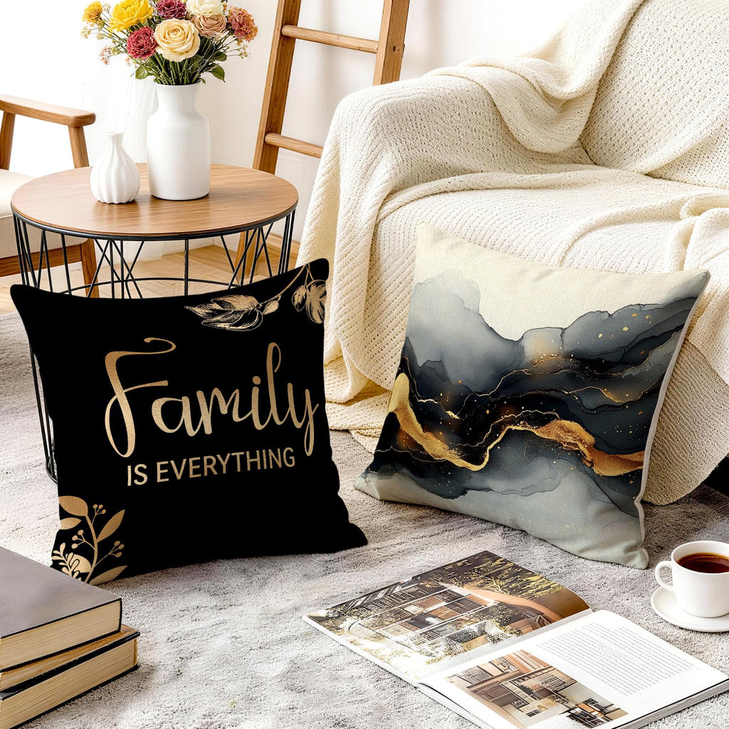 BEWQ Bless Home Black Gold Marble Throw Pillow Covers, 18X18 inch Set of 4 Square Modern Outdoor Pillow Cases Decorative Cushion Covers, for Home Couch Sofa Car Decor